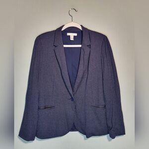 CHICO'S Women's Blazer | Size 2 (12 / Medium) | Navy Blue with Tiny Dots